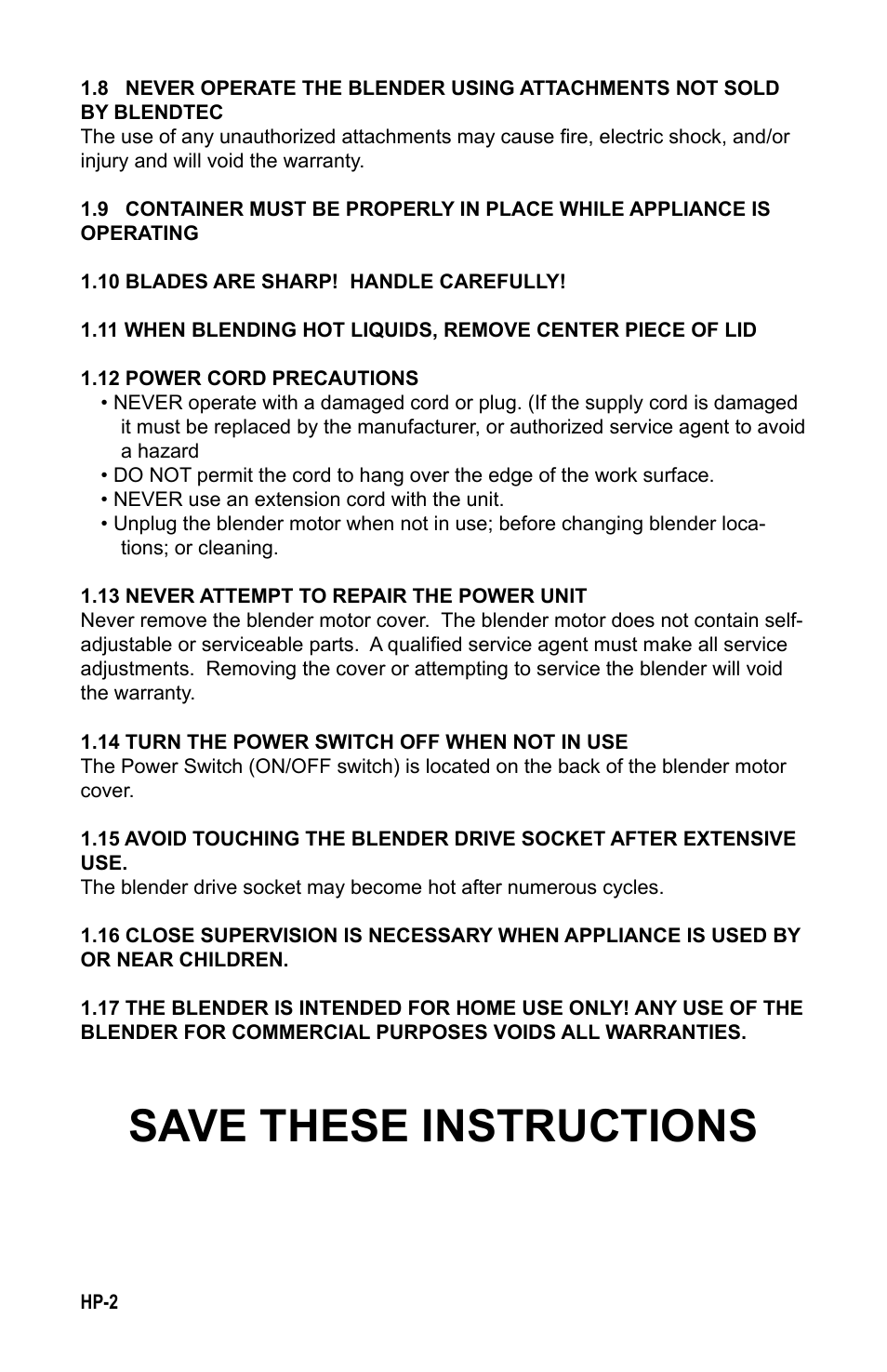 Save these instructions | K-Tec HP3A User Manual | Page 5 / 17