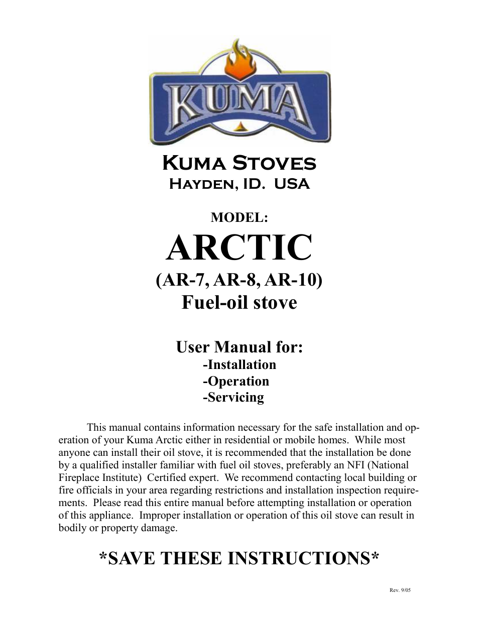 Kuma Stoves AR-10 User Manual | 11 pages