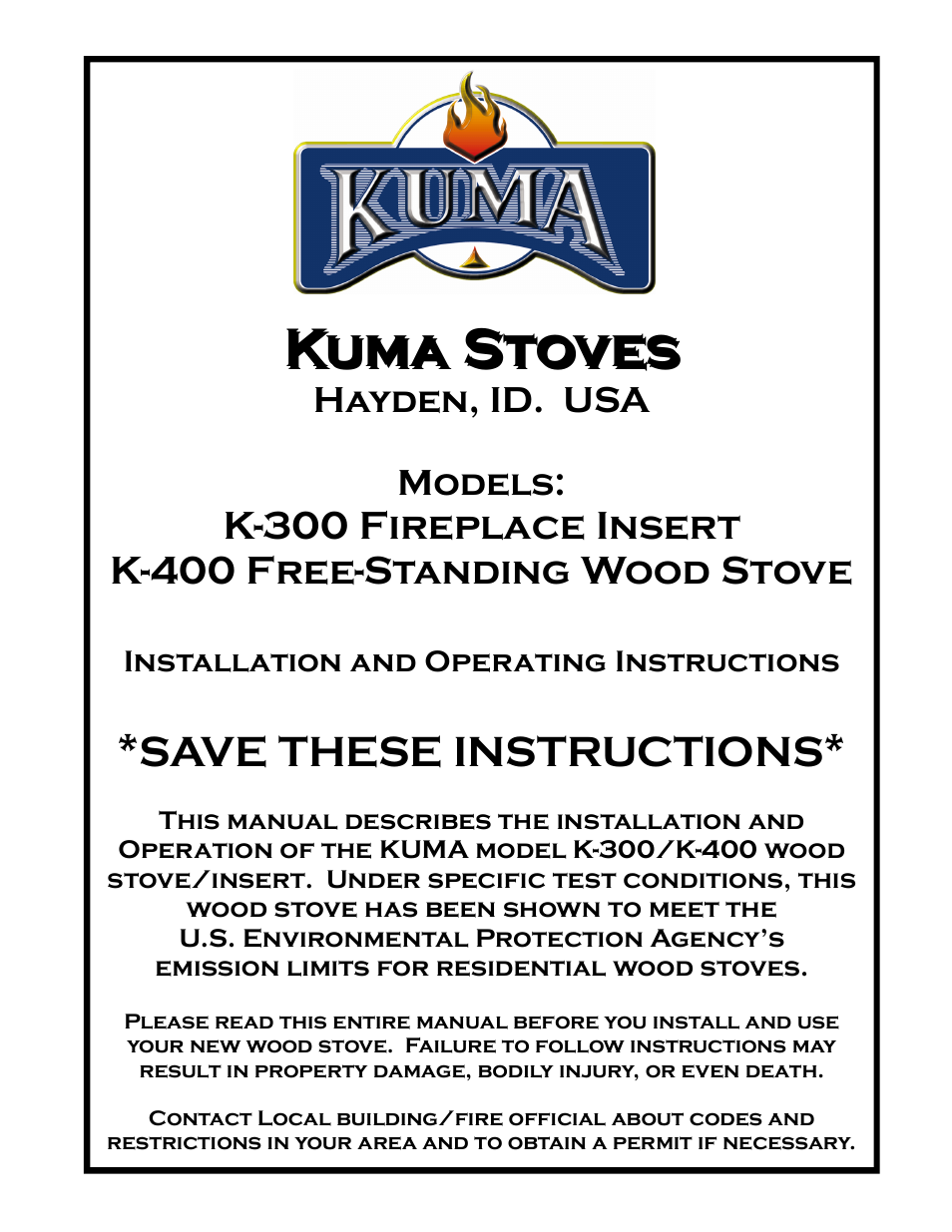 Kuma Stoves K-300 User Manual | 12 pages
