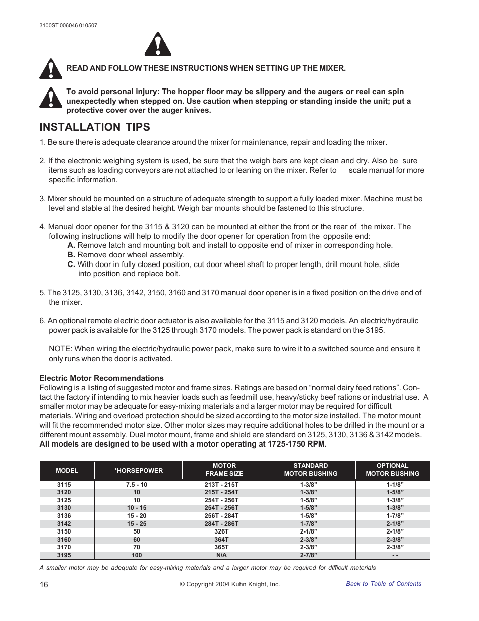 Mixer setup, Installation tips | Kuhn Rikon 3100 User Manual | Page 16 / 36