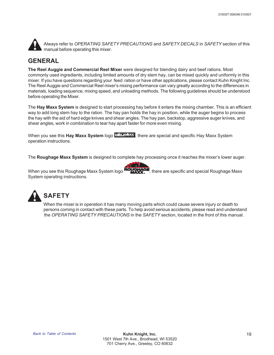 Mixer operation, General, Safety | Kuhn Rikon 3100 User Manual | Page 19 / 36