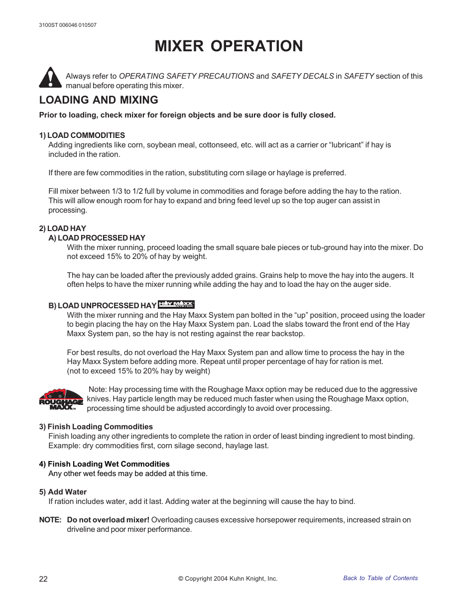 Loading and mixing, Mixer operation | Kuhn Rikon 3100 User Manual | Page 22 / 36