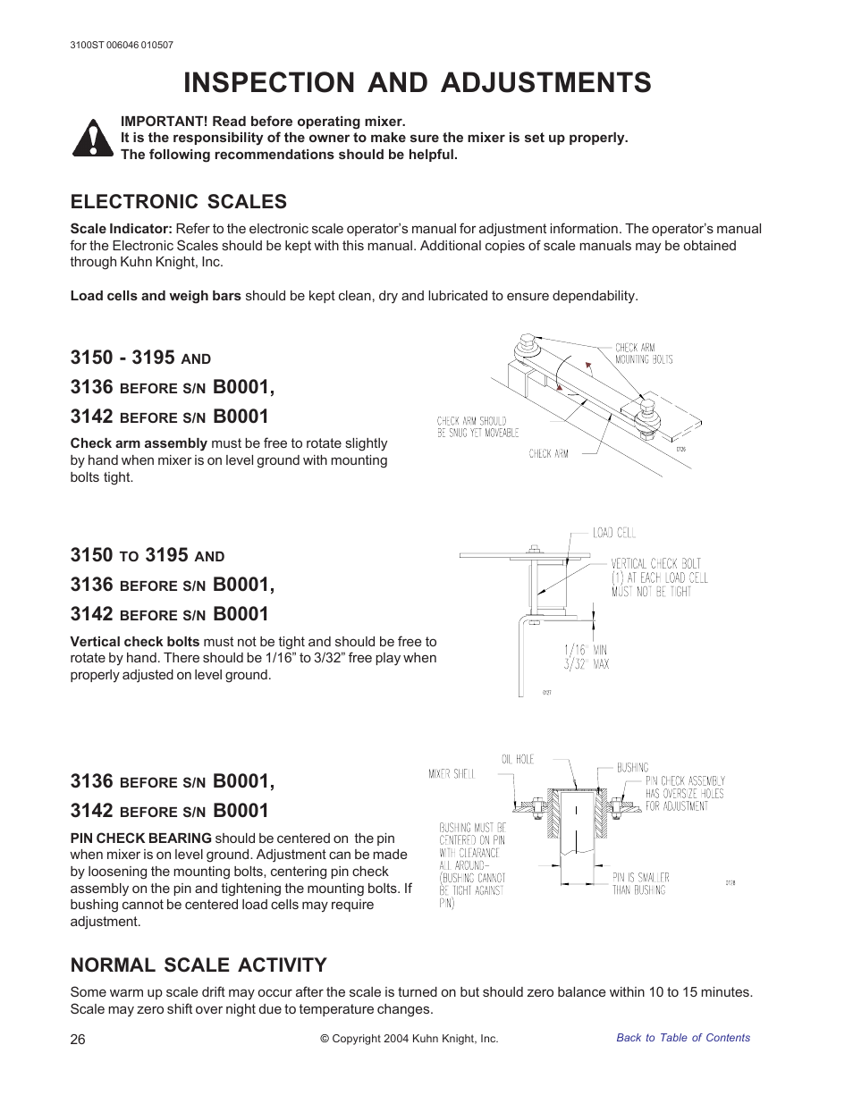Electronic scales, Inspection and adjustments, Normal scale activity | B0001 | Kuhn Rikon 3100 User Manual | Page 26 / 36