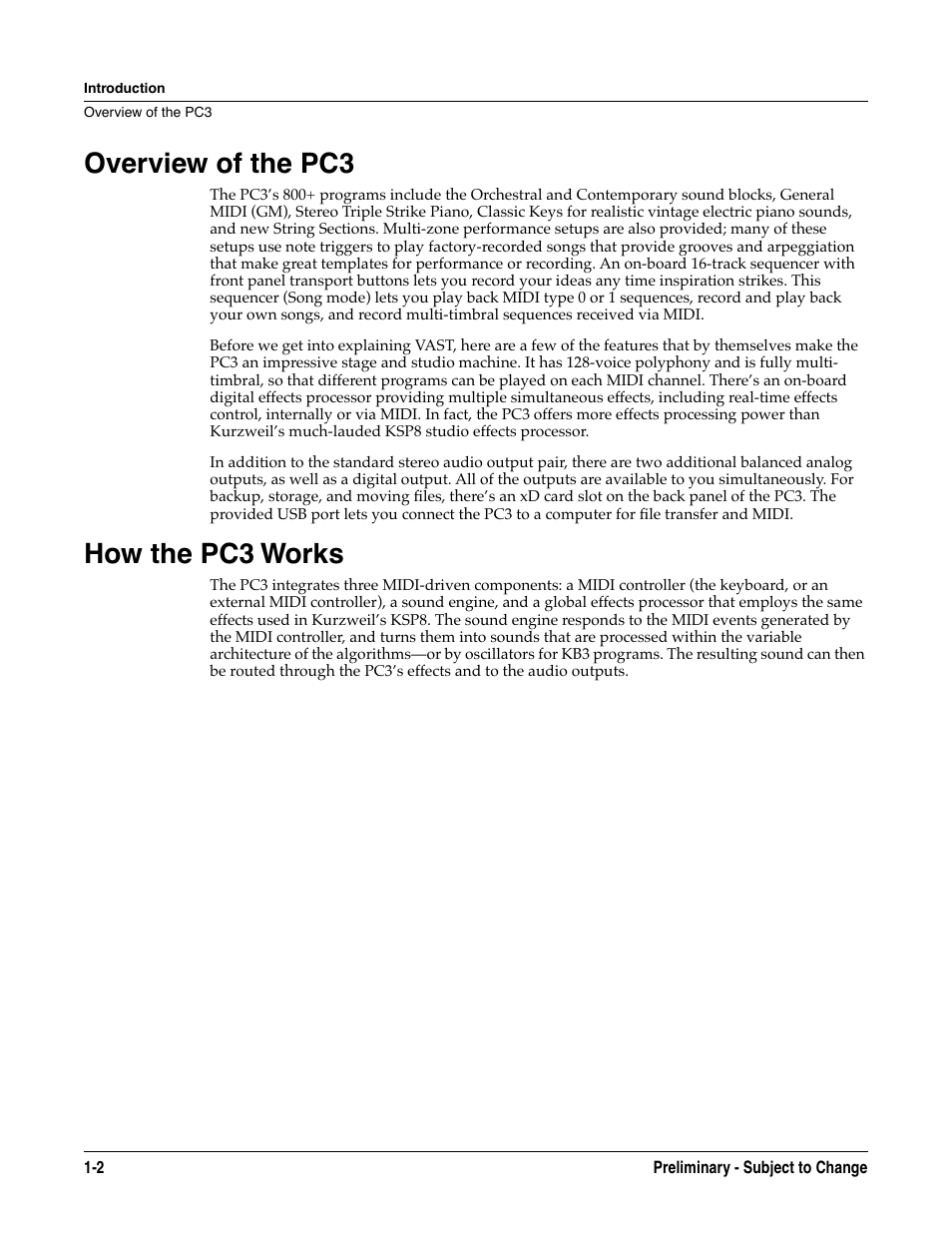 Overview of the pc3, How the pc3 works, Overview of the pc3 -2 how the pc3 works -2 | Kurzweil KSP8 TM User Manual | Page 12 / 122