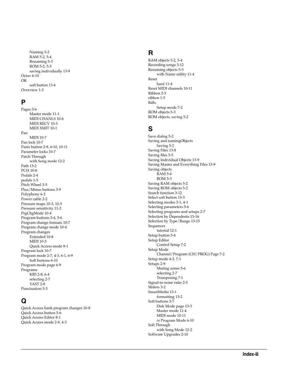 Index-iii | Kurzweil KSP8 TM User Manual | Page 121 / 122