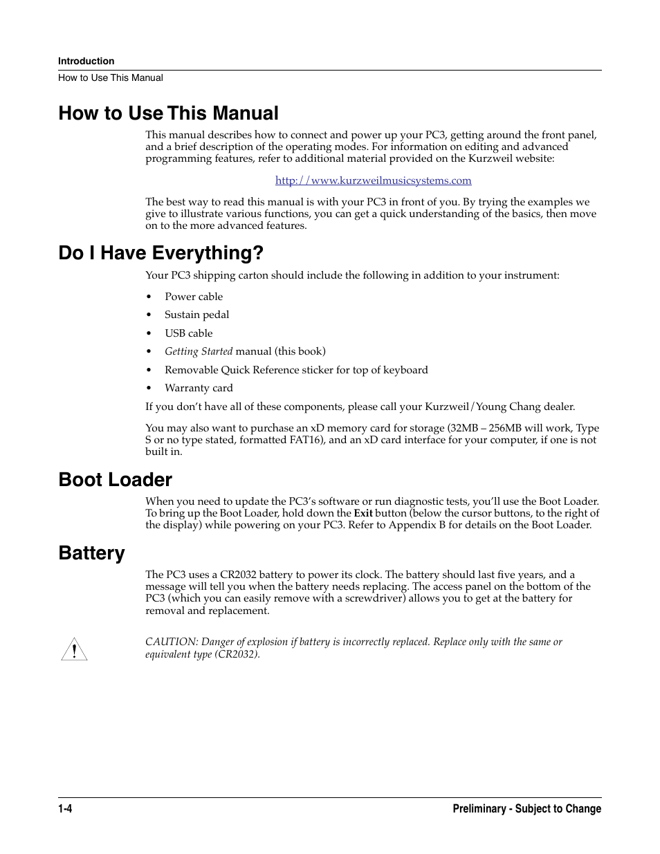How to use this manual, Do i have everything, Boot loader | Battery | Kurzweil KSP8 TM User Manual | Page 14 / 122