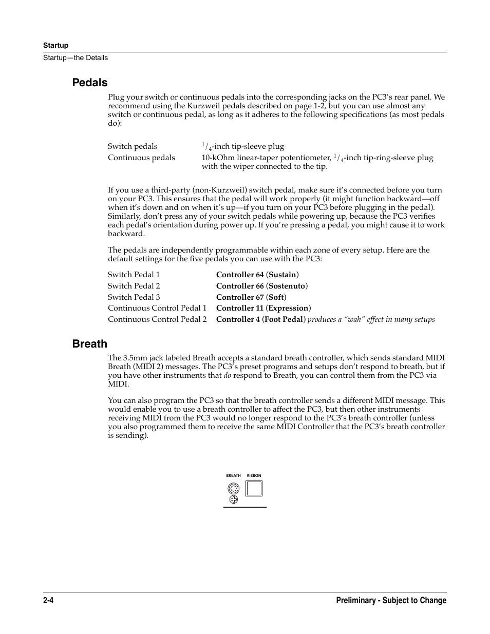 Pedals, Breath, Pedals -4 breath -4 | Kurzweil KSP8 TM User Manual | Page 20 / 122