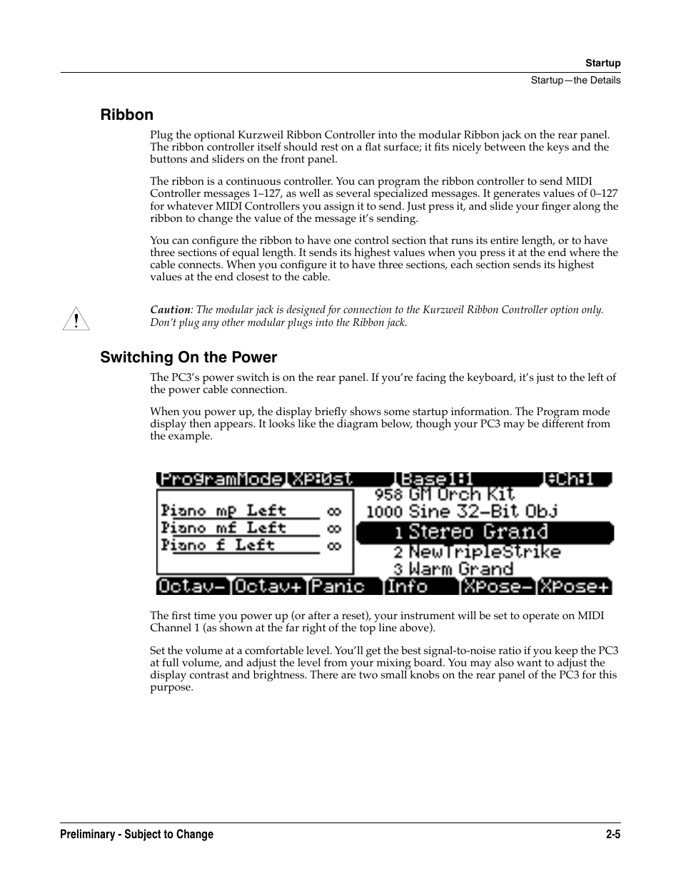 Ribbon, Switching on the power, Ribbon -5 switching on the power -5 | Kurzweil KSP8 TM User Manual | Page 21 / 122