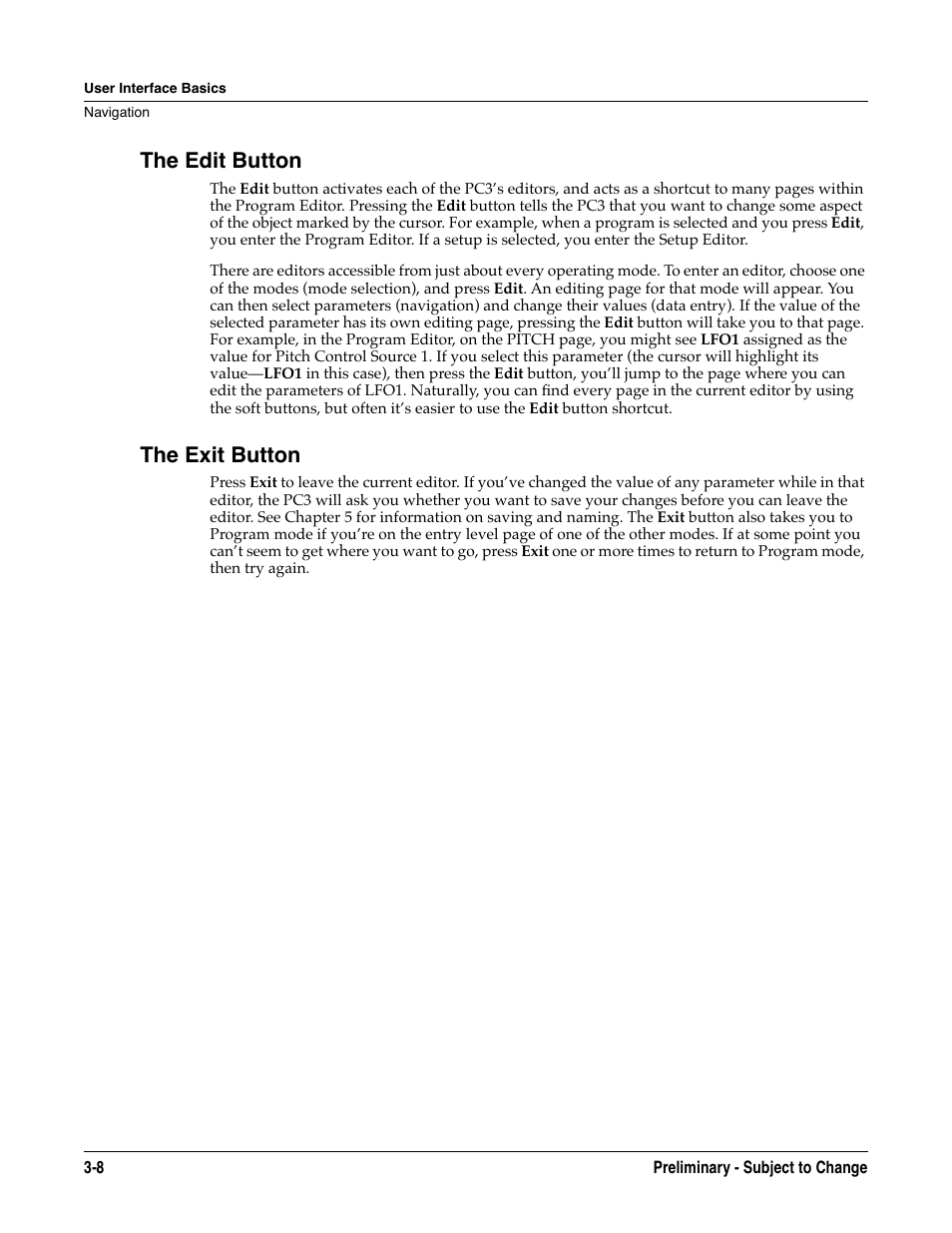 The edit button, The exit button, The edit button -8 the exit button -8 | Kurzweil KSP8 TM User Manual | Page 34 / 122