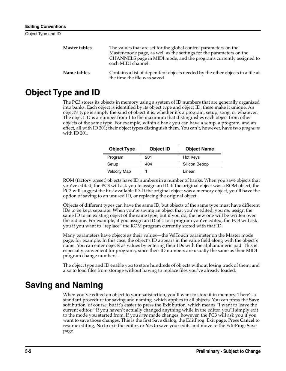 Object type and id, Saving and naming, Object type and id -2 saving and naming -2 | Kurzweil KSP8 TM User Manual | Page 44 / 122