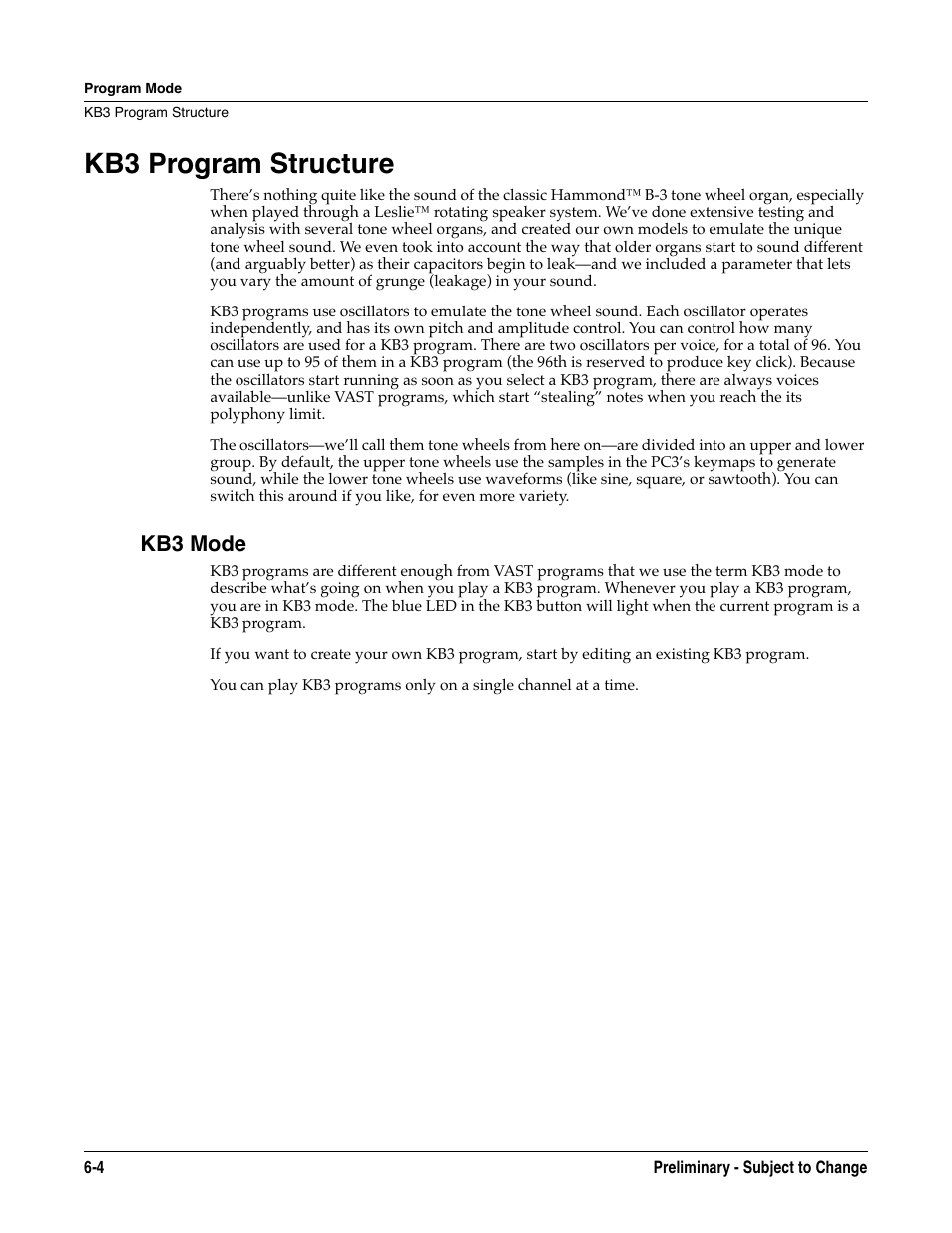 Kb3 program structure, Kb3 mode, Kb3 program structure -4 | Kb3 mode -4 | Kurzweil KSP8 TM User Manual | Page 52 / 122