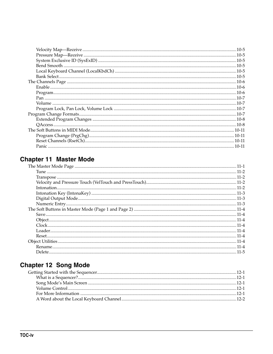 Chapter 11 master mode, Chapter 12 song mode | Kurzweil KSP8 TM User Manual | Page 8 / 122