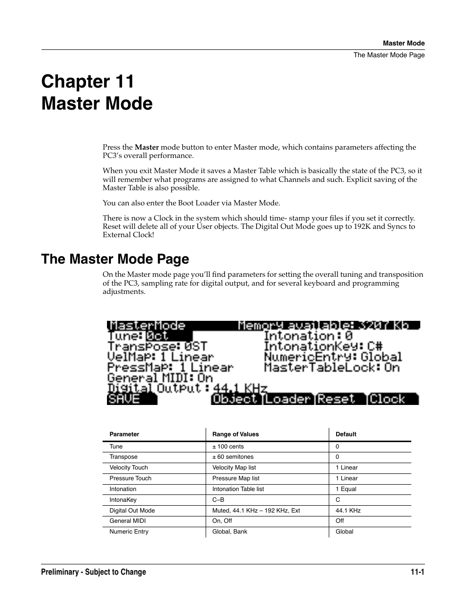 Master mode, Chapter 11 master mode, The master mode page | Kurzweil KSP8 TM User Manual | Page 83 / 122