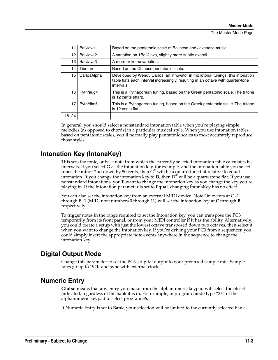 Intonation key (intonakey), Digital output mode, Numeric entry | Kurzweil KSP8 TM User Manual | Page 85 / 122