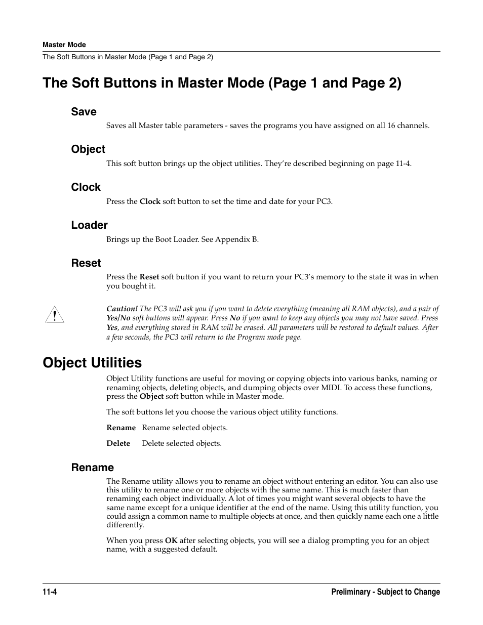 Save, Object, Clock | Loader, Reset, Object utilities, Rename, Save -4 object -4 clock -4 loader -4 reset -4, Object utilities -4, Rename -4 | Kurzweil KSP8 TM User Manual | Page 86 / 122
