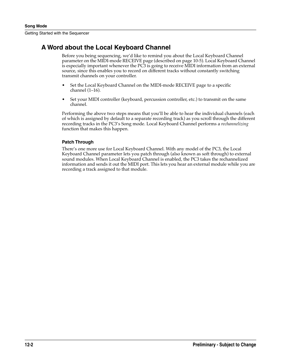 A word about the local keyboard channel, Patch through, A word about the local keyboard channel -2 | Kurzweil KSP8 TM User Manual | Page 90 / 122