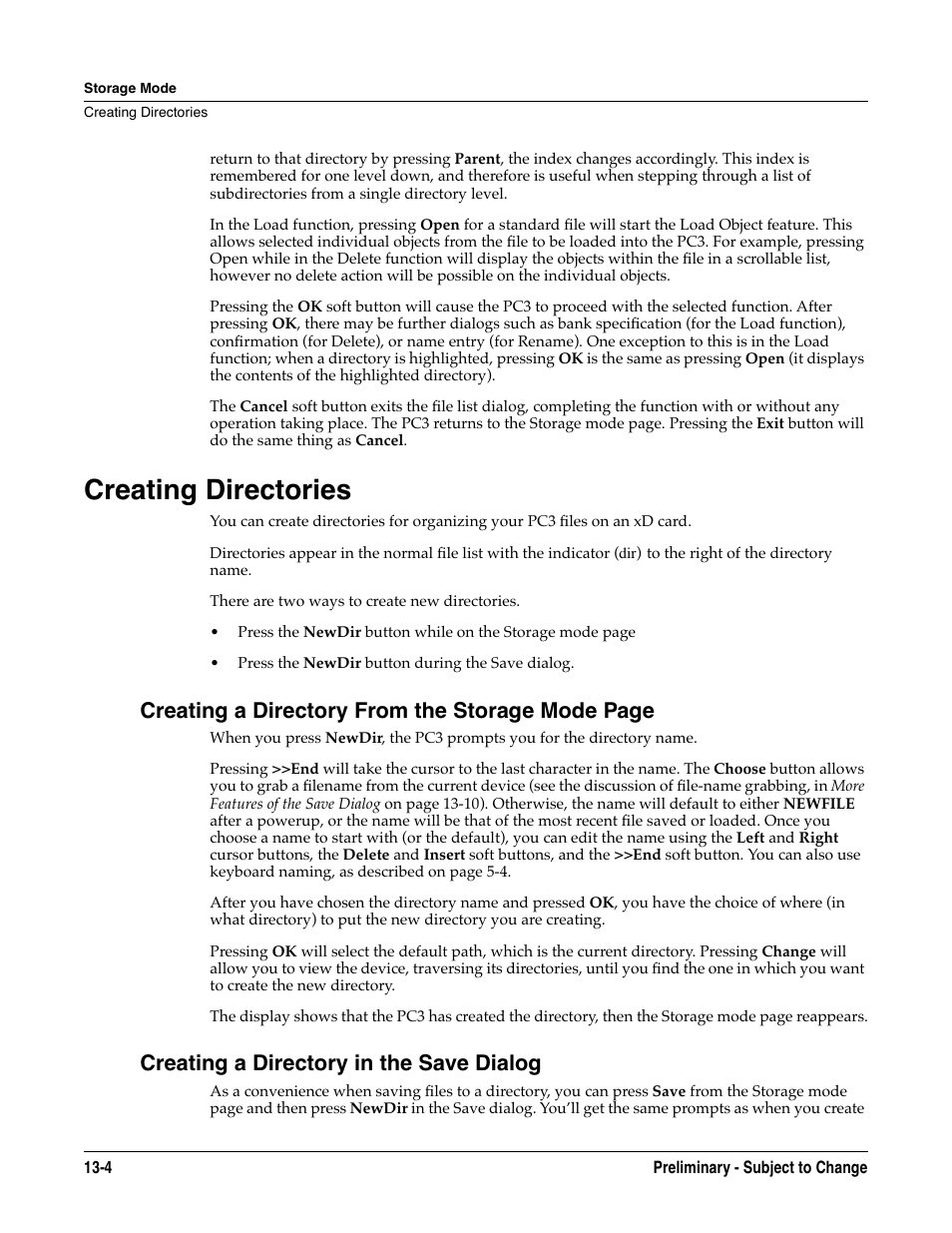 Creating directories, Creating a directory in the save dialog, Creating directories -4 | Creating a directory from the storage mode page | Kurzweil KSP8 TM User Manual | Page 94 / 122