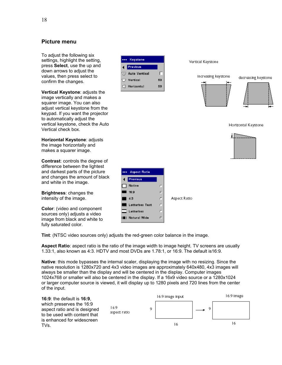 Picture menu | Knoll Systems HD225 User Manual | Page 18 / 27