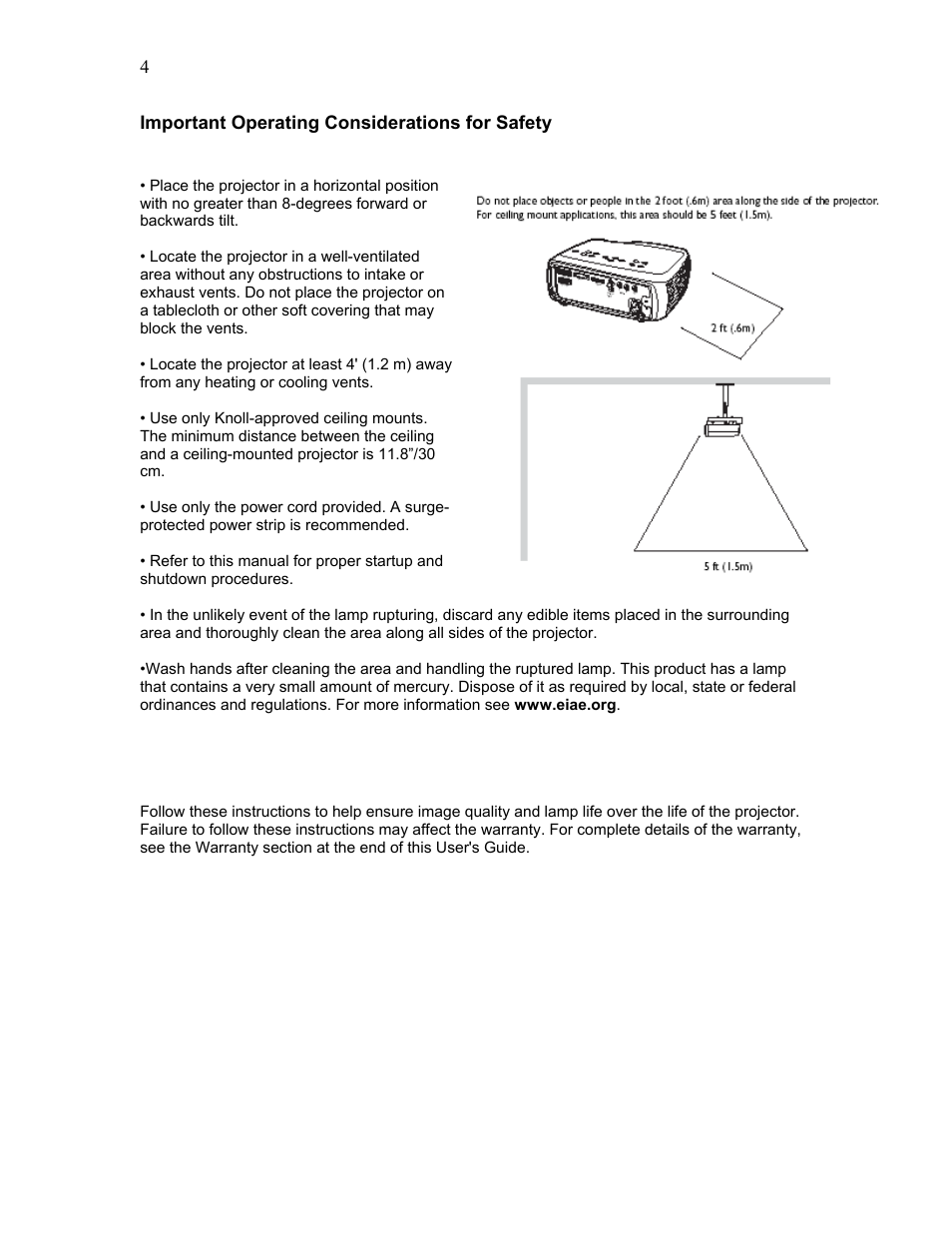 Important operating considerations for safety | Knoll Systems HD225 User Manual | Page 4 / 27