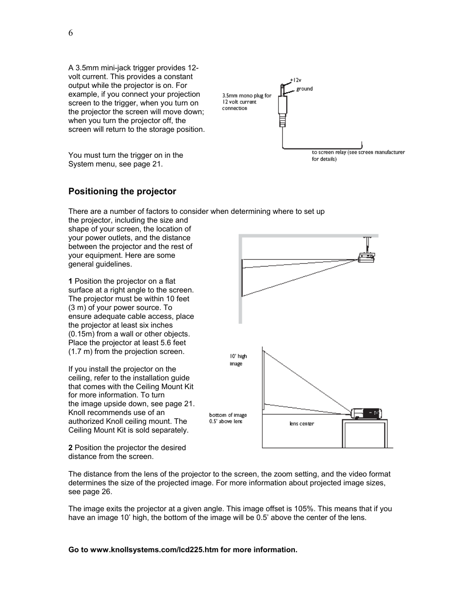 Positioning the projector | Knoll Systems HD225 User Manual | Page 6 / 27