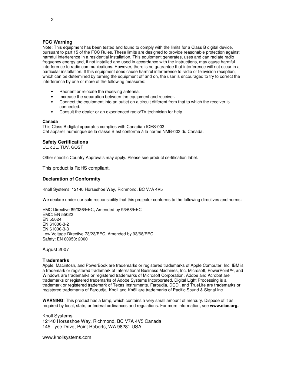 Knoll Systems HDP404 User Manual | Page 2 / 30