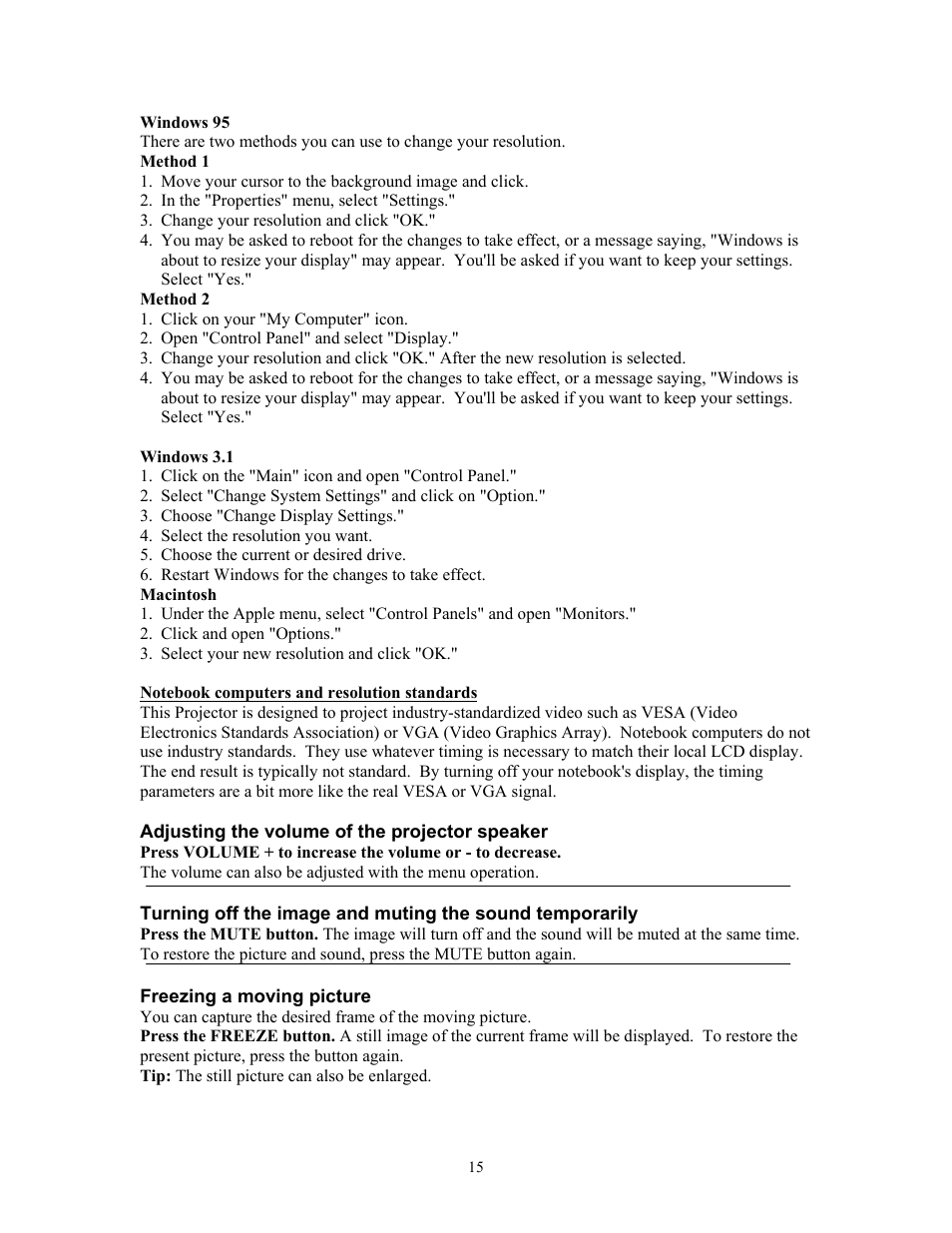 Method 1, Method 2, Adjusting the volume of the projector speaker | Freezing a moving picture | Knoll Systems HT201 User Manual | Page 15 / 23