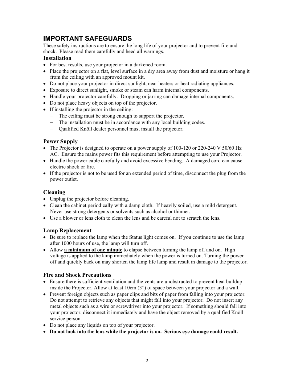 Important safeguards | Knoll Systems HT201 User Manual | Page 2 / 23