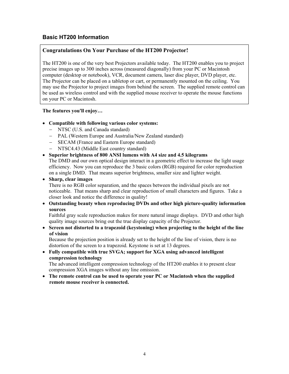 Basic ht200 information | Knoll Systems HT200 User Manual | Page 4 / 30