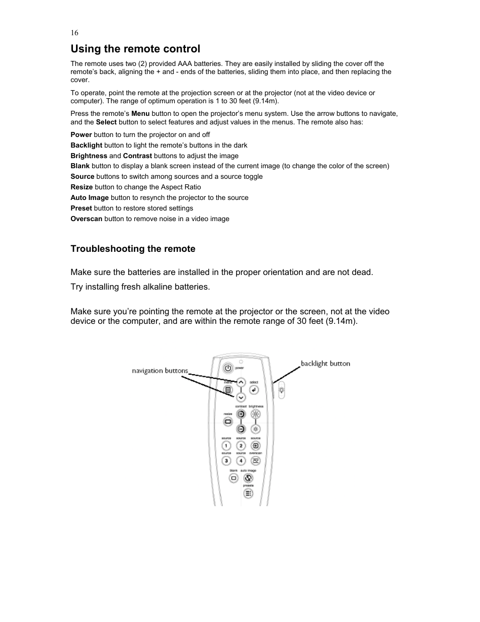 Troubleshooting the remote, Using the remote control | Knoll Systems HD282 User Manual | Page 16 / 34