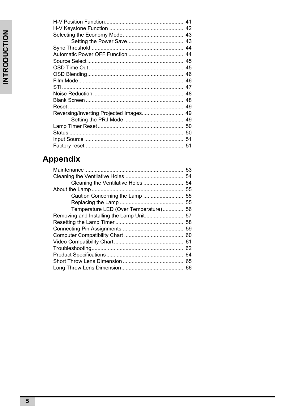 Appendix, Introduction | Knoll Systems Front Projector 1080p DLP User Manual | Page 6 / 68