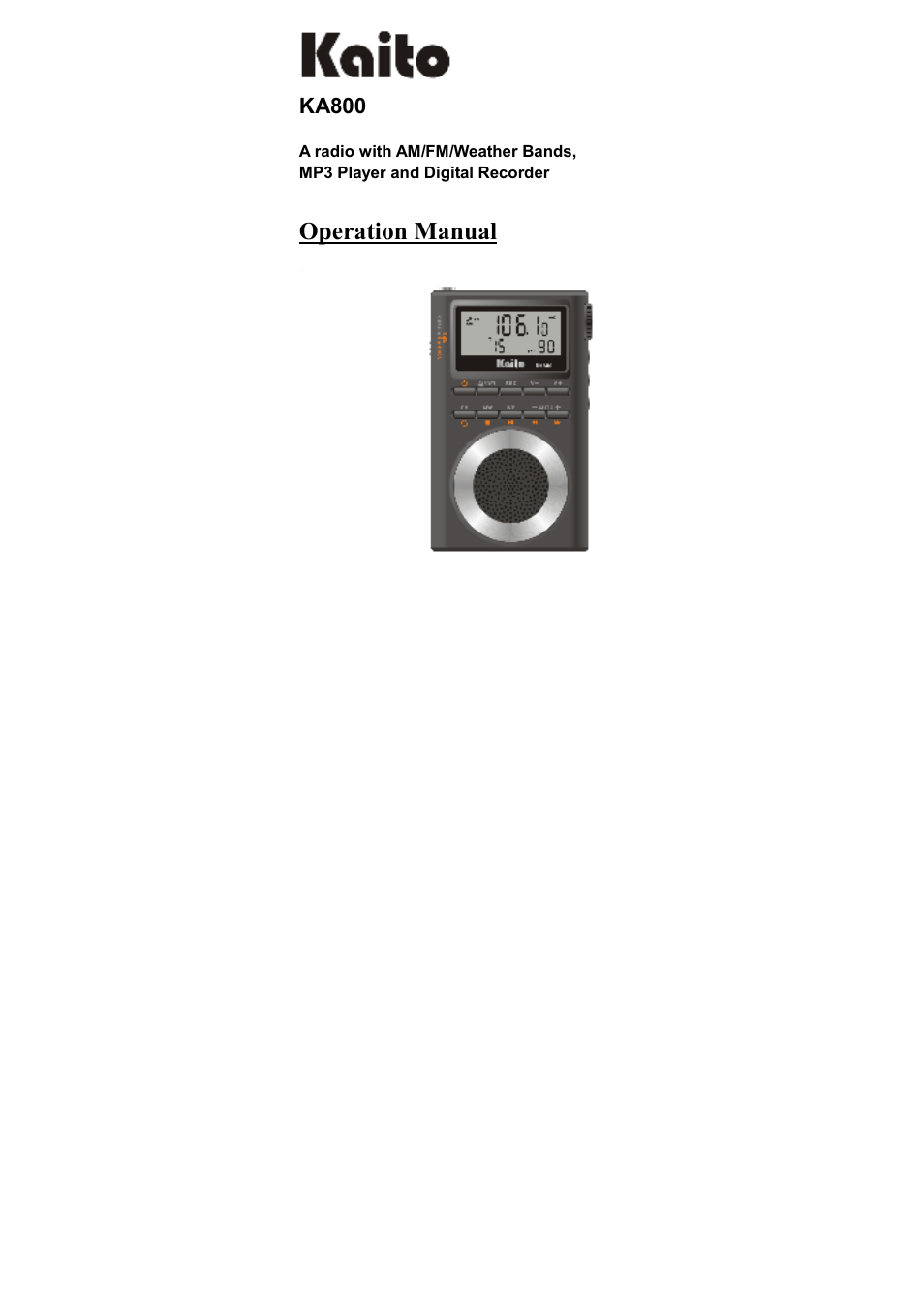 Kaito electronic KA800 User Manual | 30 pages