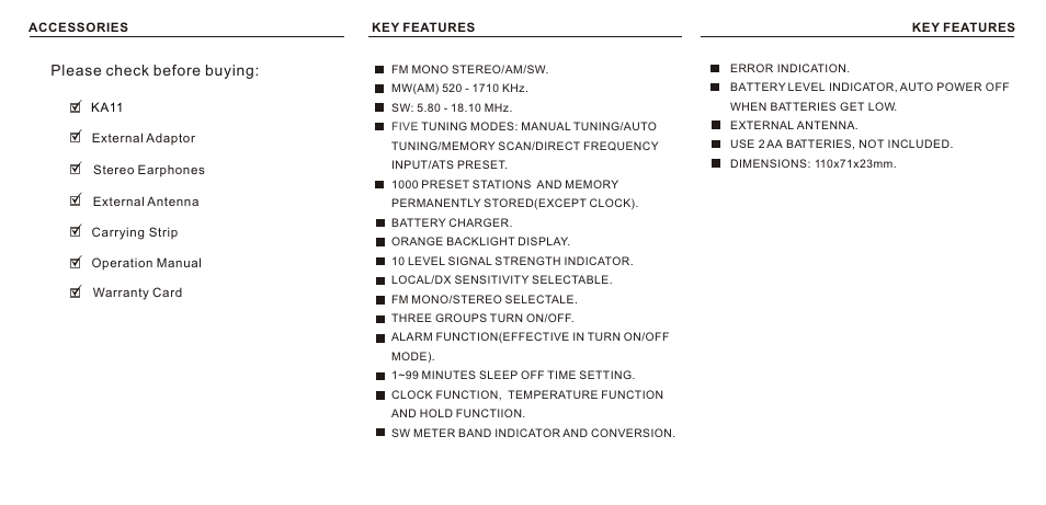 Т³гж 2, Please check before buying | Kaito electronic KA11 User Manual | Page 2 / 3