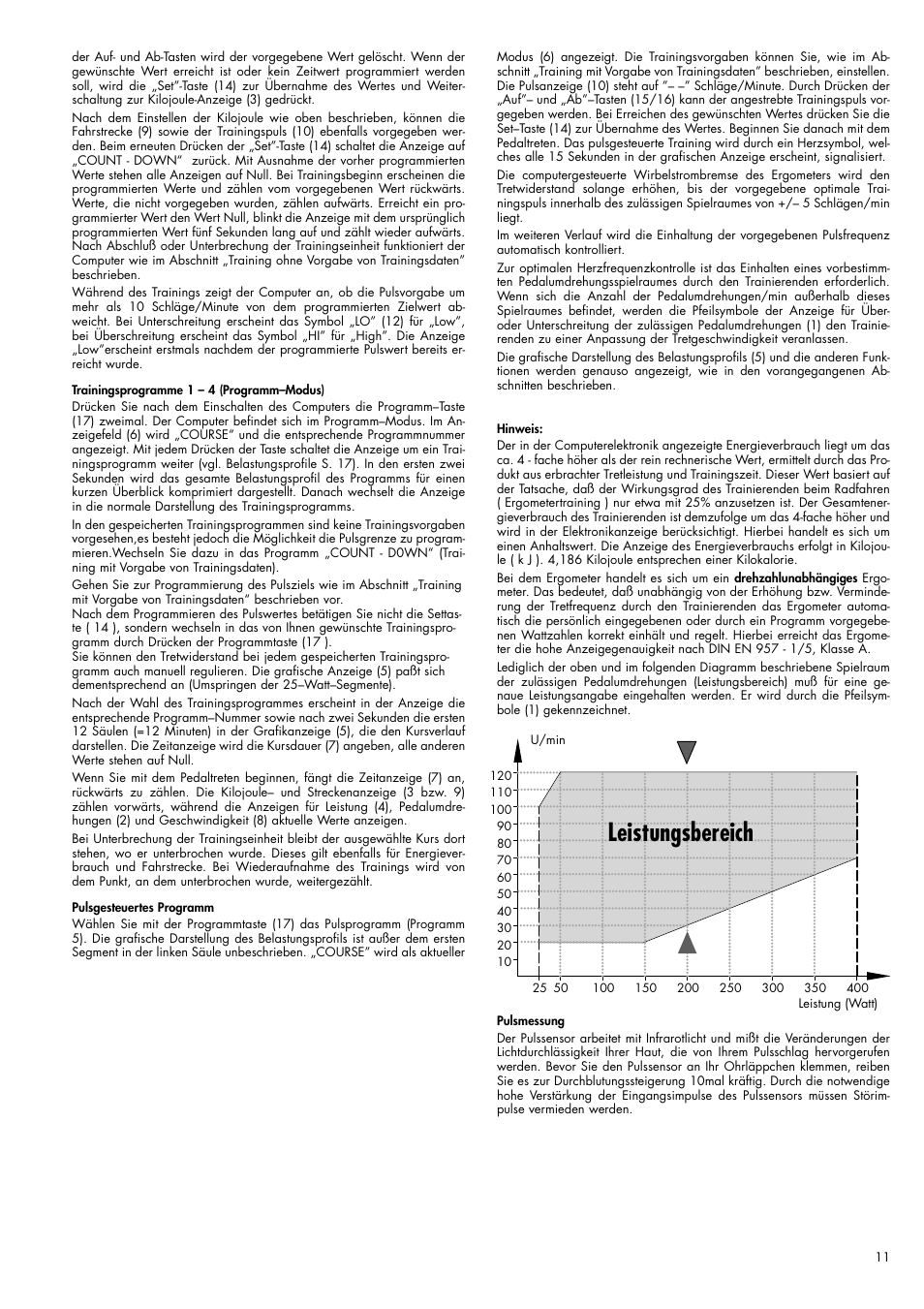 Leistungsbereich | Kettler Ergometer CX 1 User Manual | Page 11 / 34