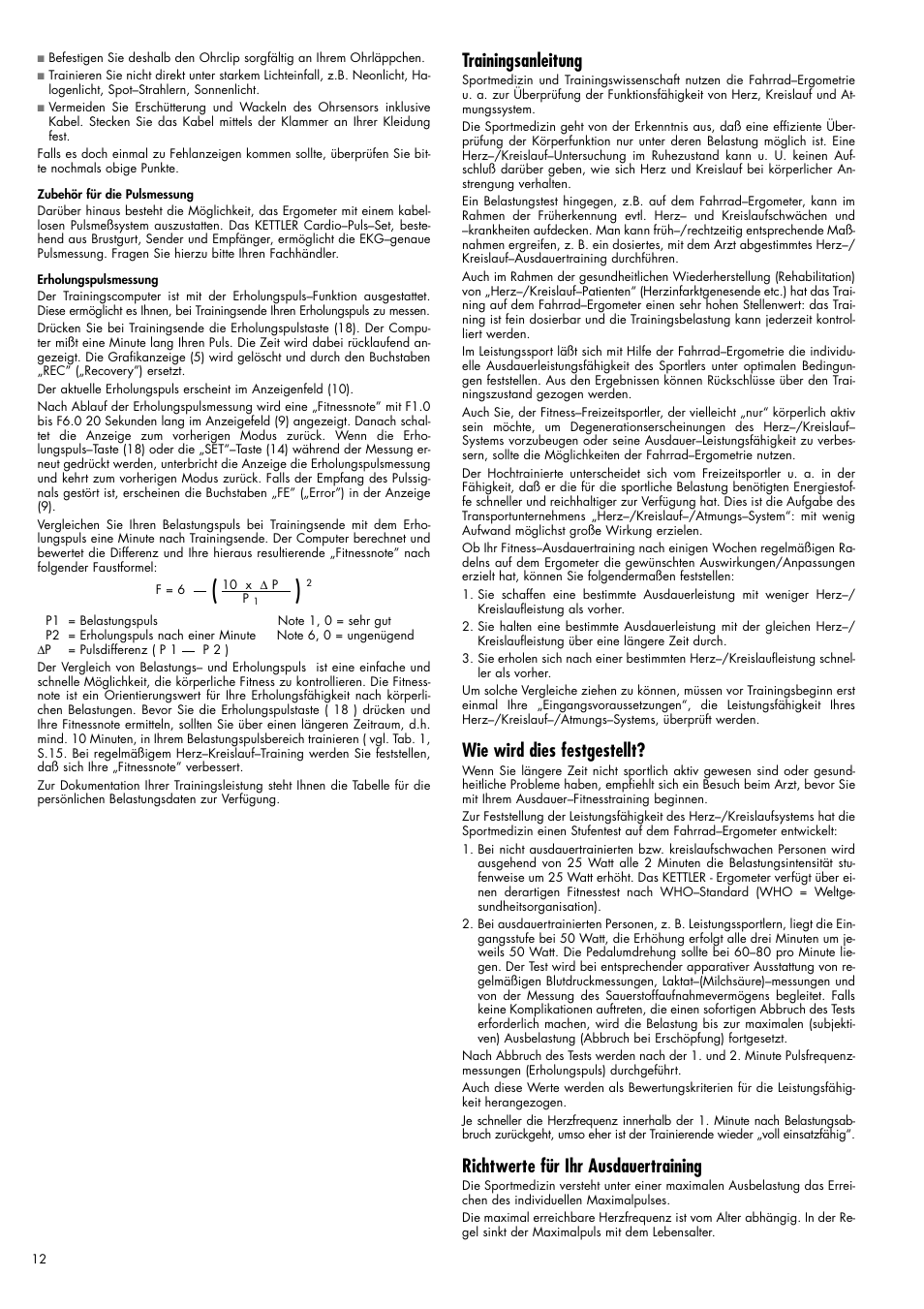 Trainingsanleitung, Wie wird dies festgestellt, Richtwerte für ihr ausdauertraining | Kettler Ergometer CX 1 User Manual | Page 12 / 34