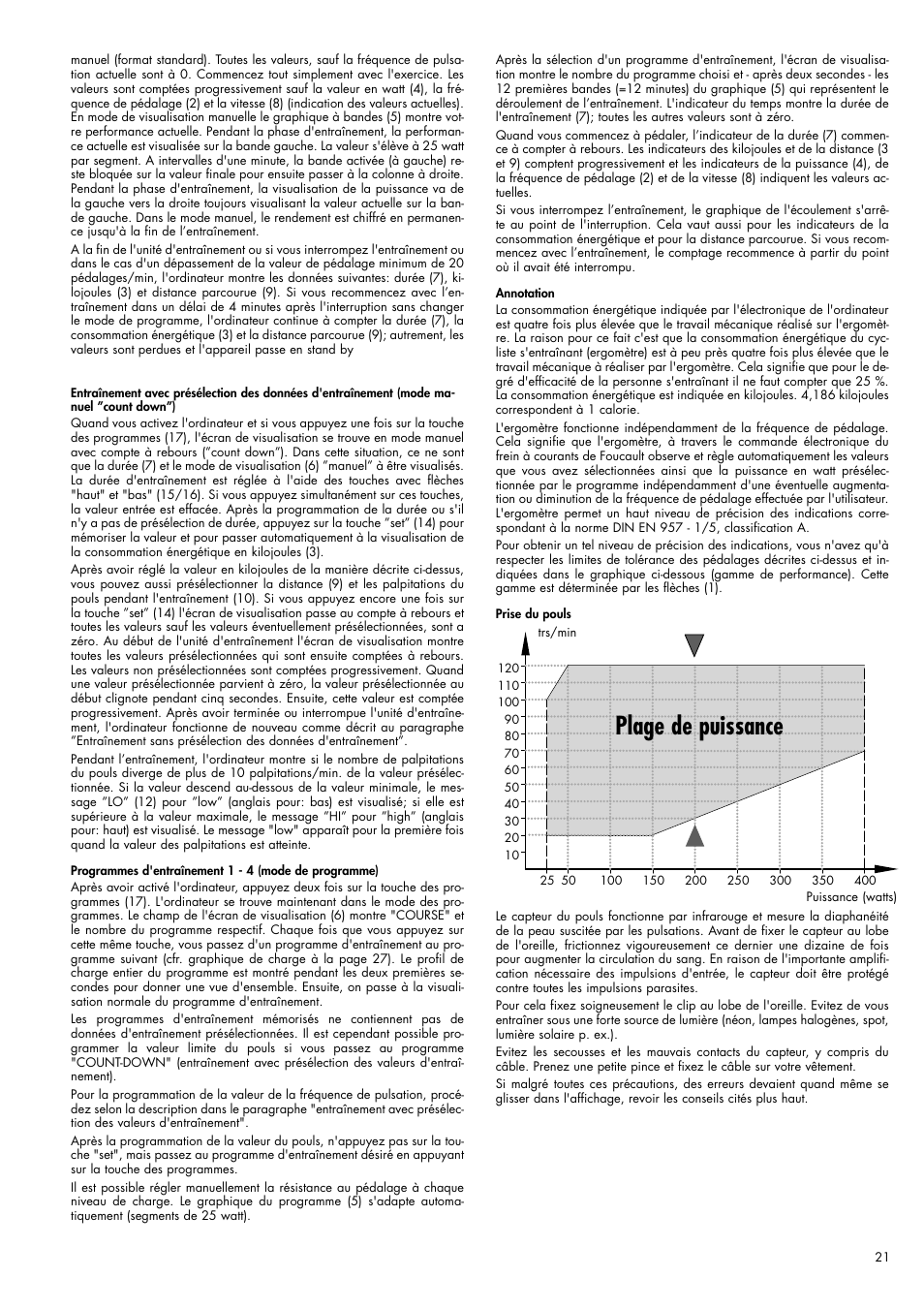 Plage de puissance | Kettler Ergometer CX 1 User Manual | Page 21 / 34
