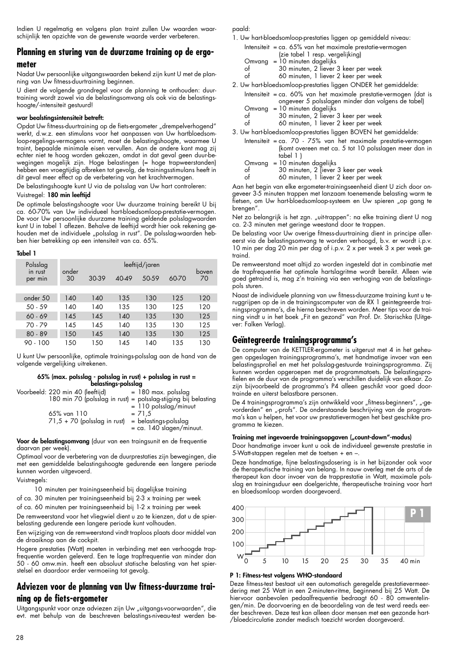 Geïntegreerde trainingsprogramma’s | Kettler Ergometer CX 1 User Manual | Page 28 / 34