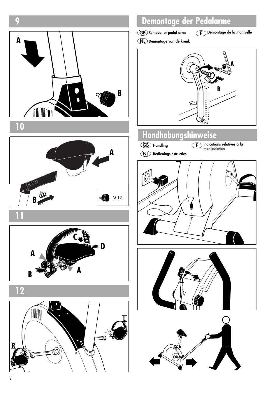 Demontage der pedalarme, Handhabungshinweise, Ab d c | Kettler Ergometer CX 1 User Manual | Page 8 / 34