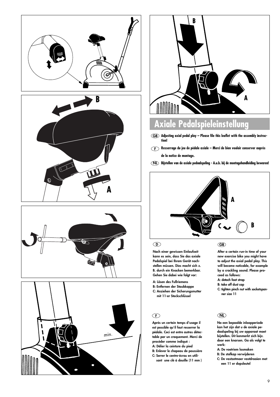 Axiale pedalspieleinstellung, Ab c | Kettler Ergometer CX 1 User Manual | Page 9 / 34