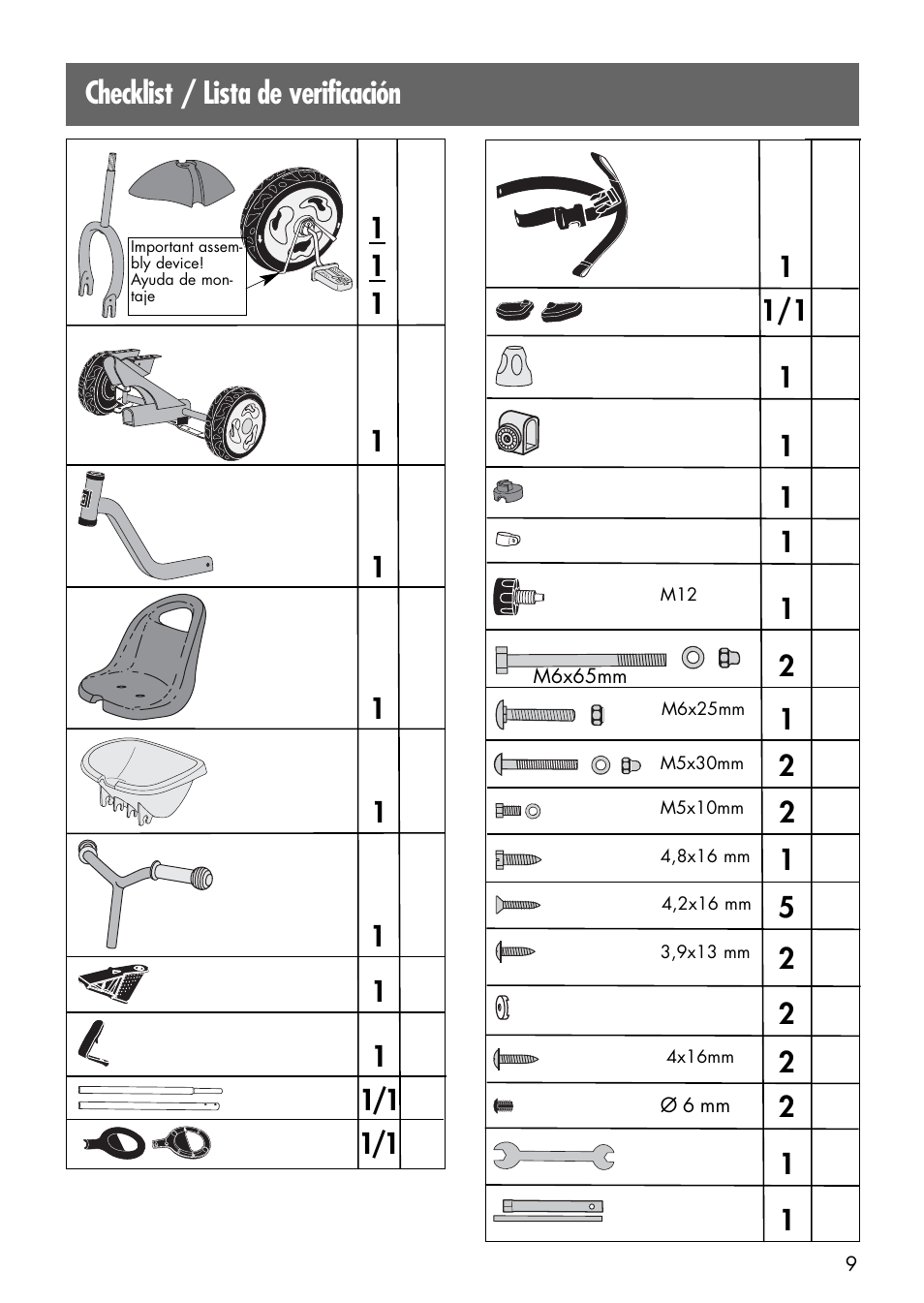 Checklist / lista de verificación | Kettler HAPPY NAVIGATOR 08839-599 User Manual | Page 6 / 21