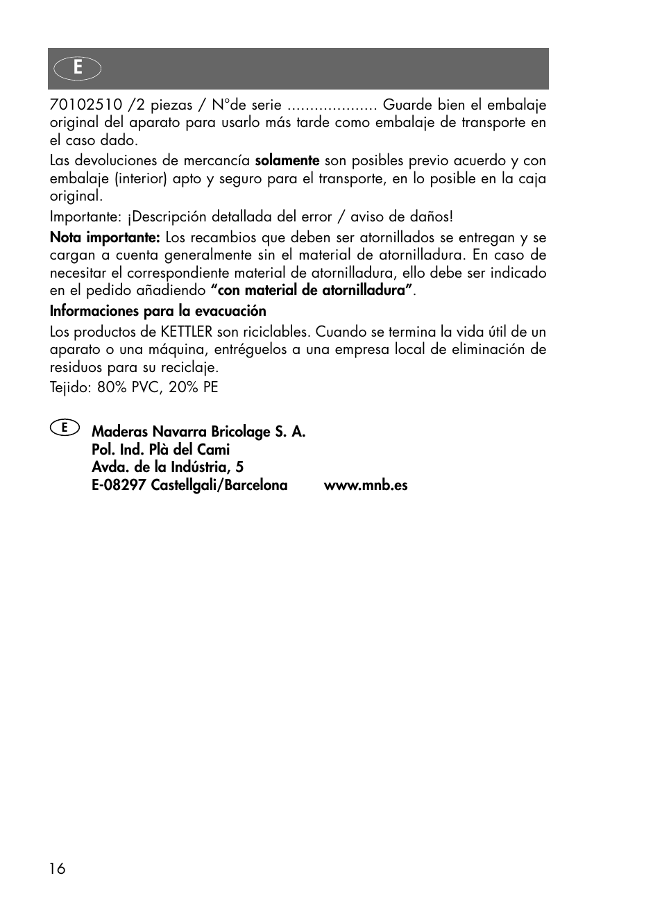 Kettler 01438-200 User Manual | Page 16 / 28