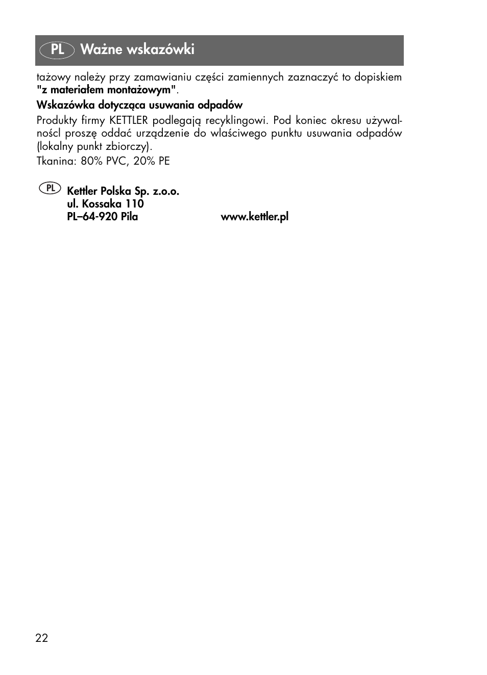 Pl ważne wskazówki | Kettler 01438-200 User Manual | Page 22 / 28