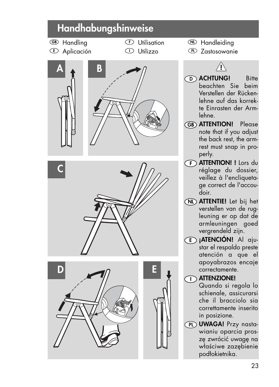 Handhabungshinweise, Ab c e d | Kettler 01438-200 User Manual | Page 23 / 28