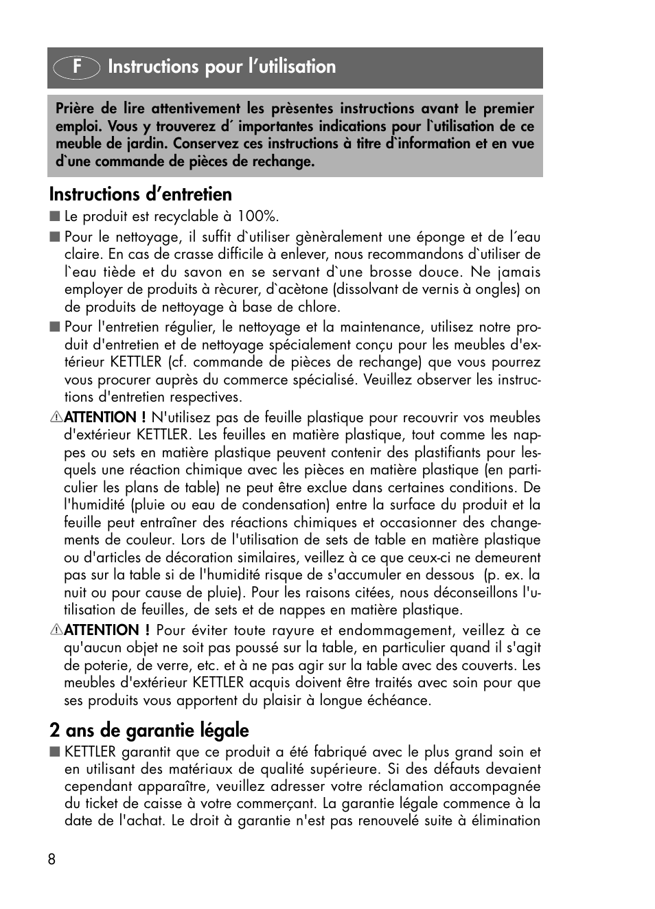 2 ans de garantie légale | Kettler 01438-200 User Manual | Page 8 / 28