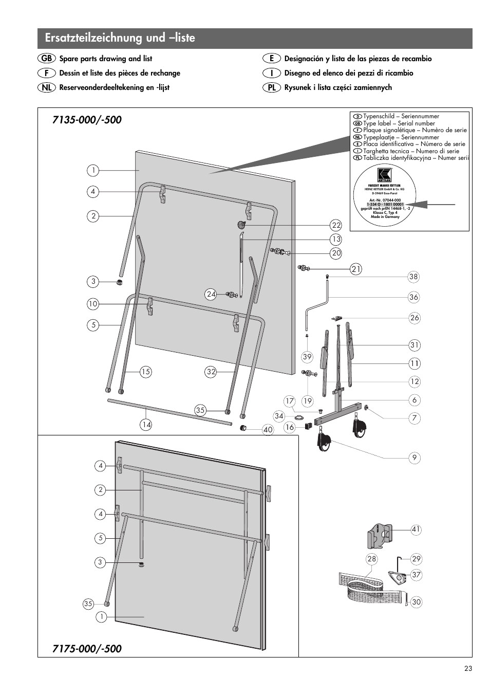 Ersatzteilzeichnung und –liste | Kettler 07175-000/-500 User Manual | Page 16 / 17