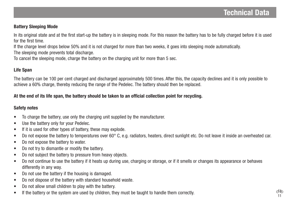 Technical data | Kettler Bicycle User Manual | Page 11 / 15