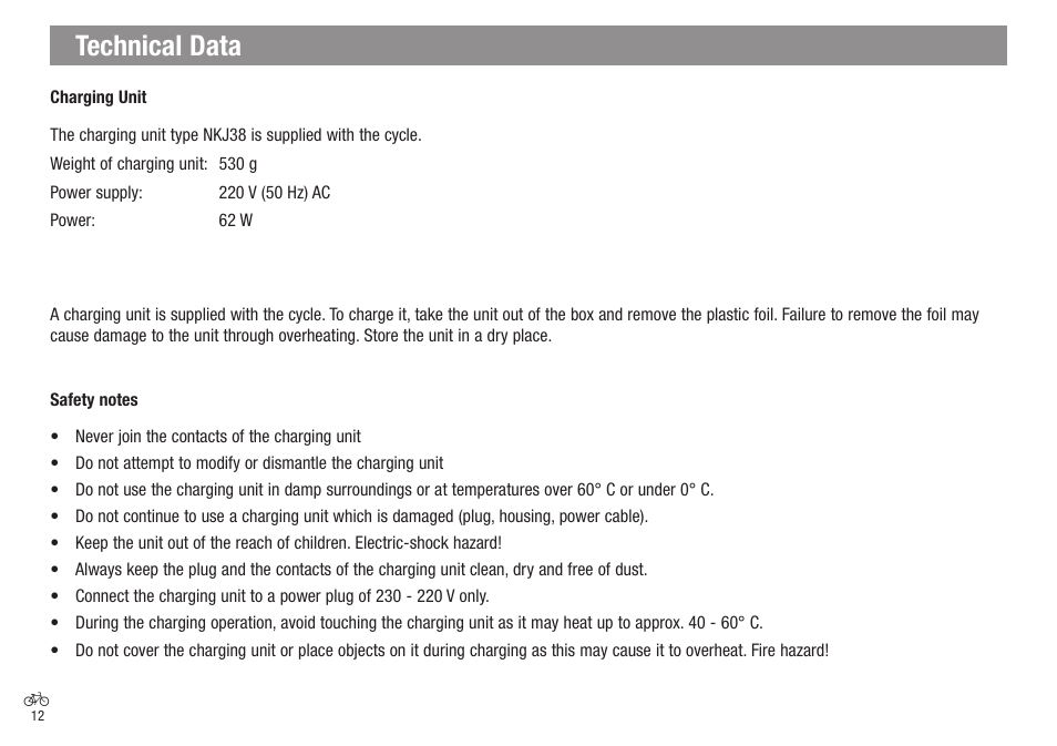 Technical data | Kettler Bicycle User Manual | Page 12 / 15