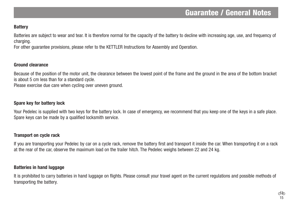 Kettler Bicycle User Manual | Page 15 / 15