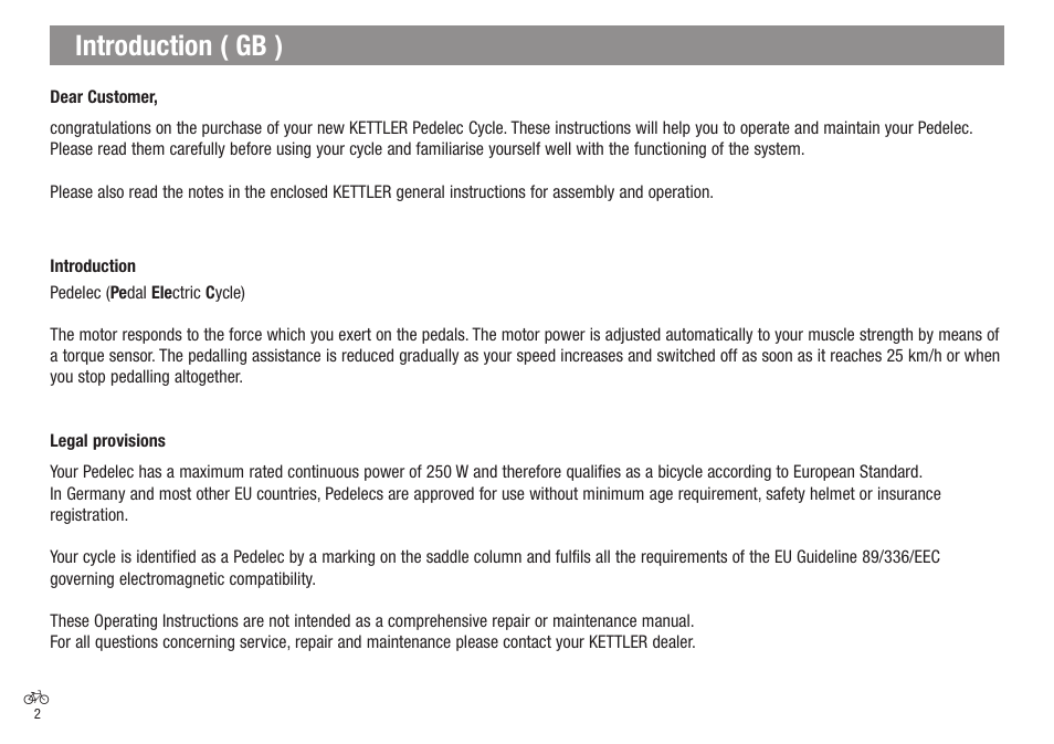 Introduction ( gb ) | Kettler Bicycle User Manual | Page 2 / 15