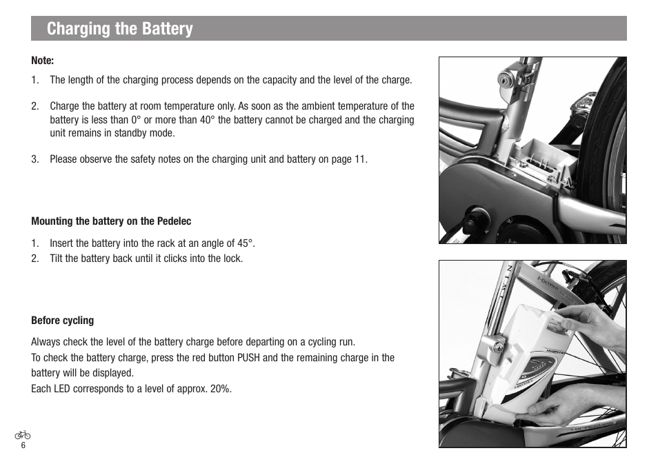Charging the battery | Kettler Bicycle User Manual | Page 6 / 15