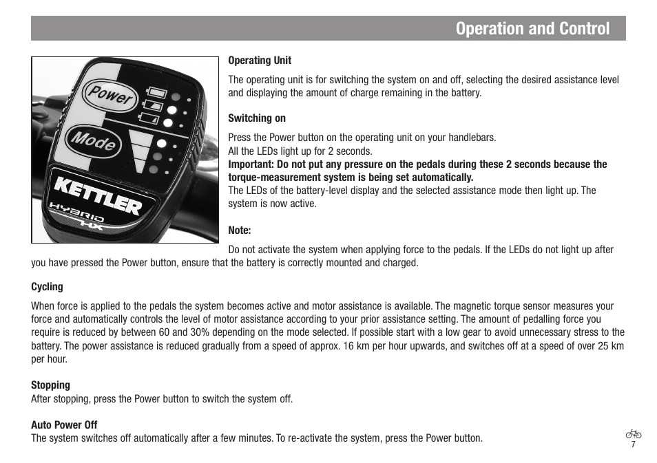 Operation and control | Kettler Bicycle User Manual | Page 7 / 15